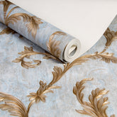 Papel De Parede Floral Dourado Azul 10 Metros Importado Vinilico Texturizado C/ Cola